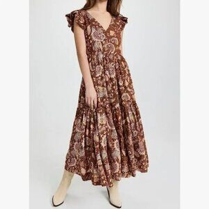 En Saison Brown Floral Paisley Maxi Dress Size Large Boho Cottage Prairie Spring